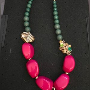 Elegant Pink and Green Beaded Necklace